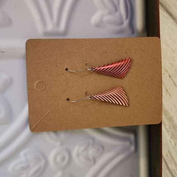 3 for $15-Red and Silver Striped Dangling Fishhook Backed Earrings - Picture 2 of 4